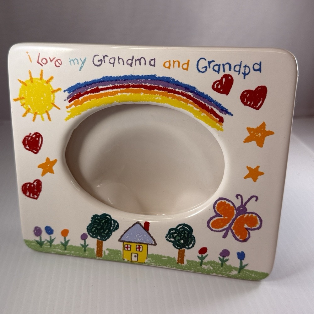 Vintage 90s I Love My Grandma and Grandpa Ceramic Picture Frame Russ 6"Wx5"H